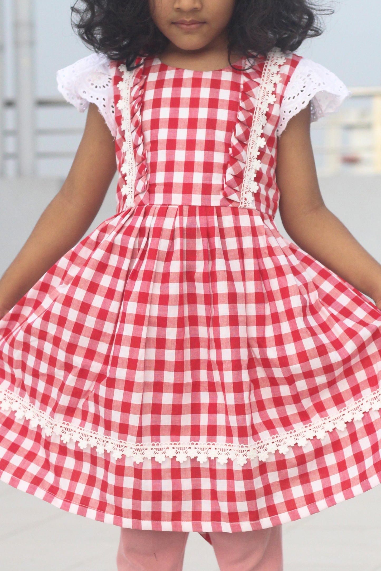 Cotton pleats summer frock red