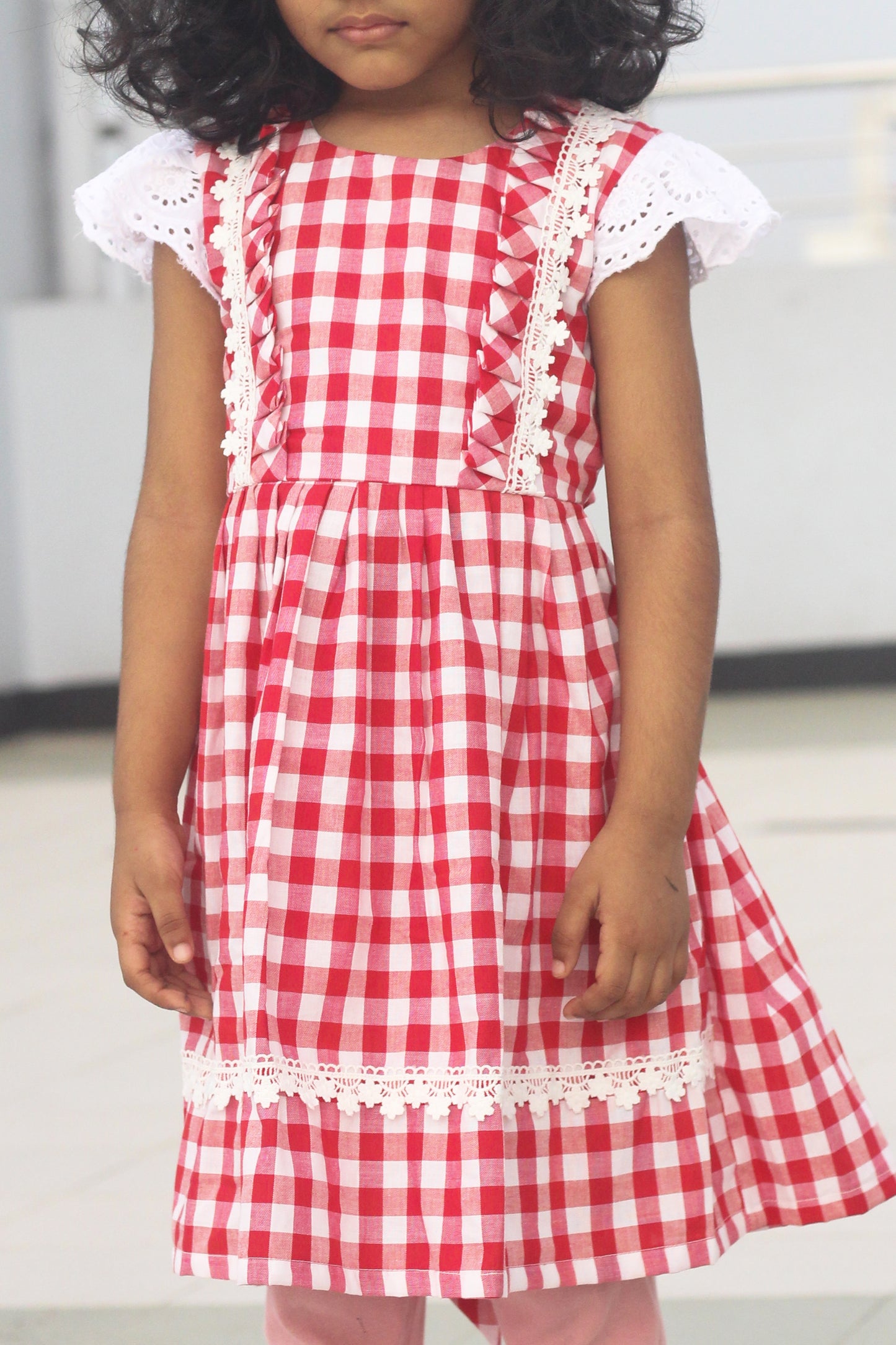 Cotton pleats summer frock red