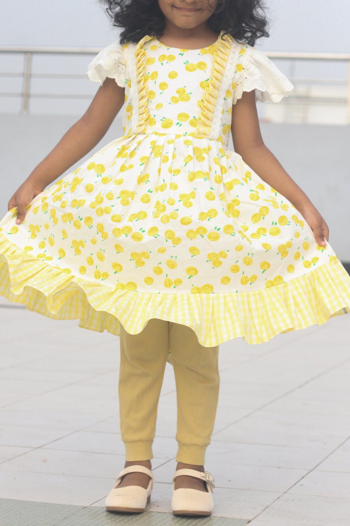 Cotton pleats summer frock yellow