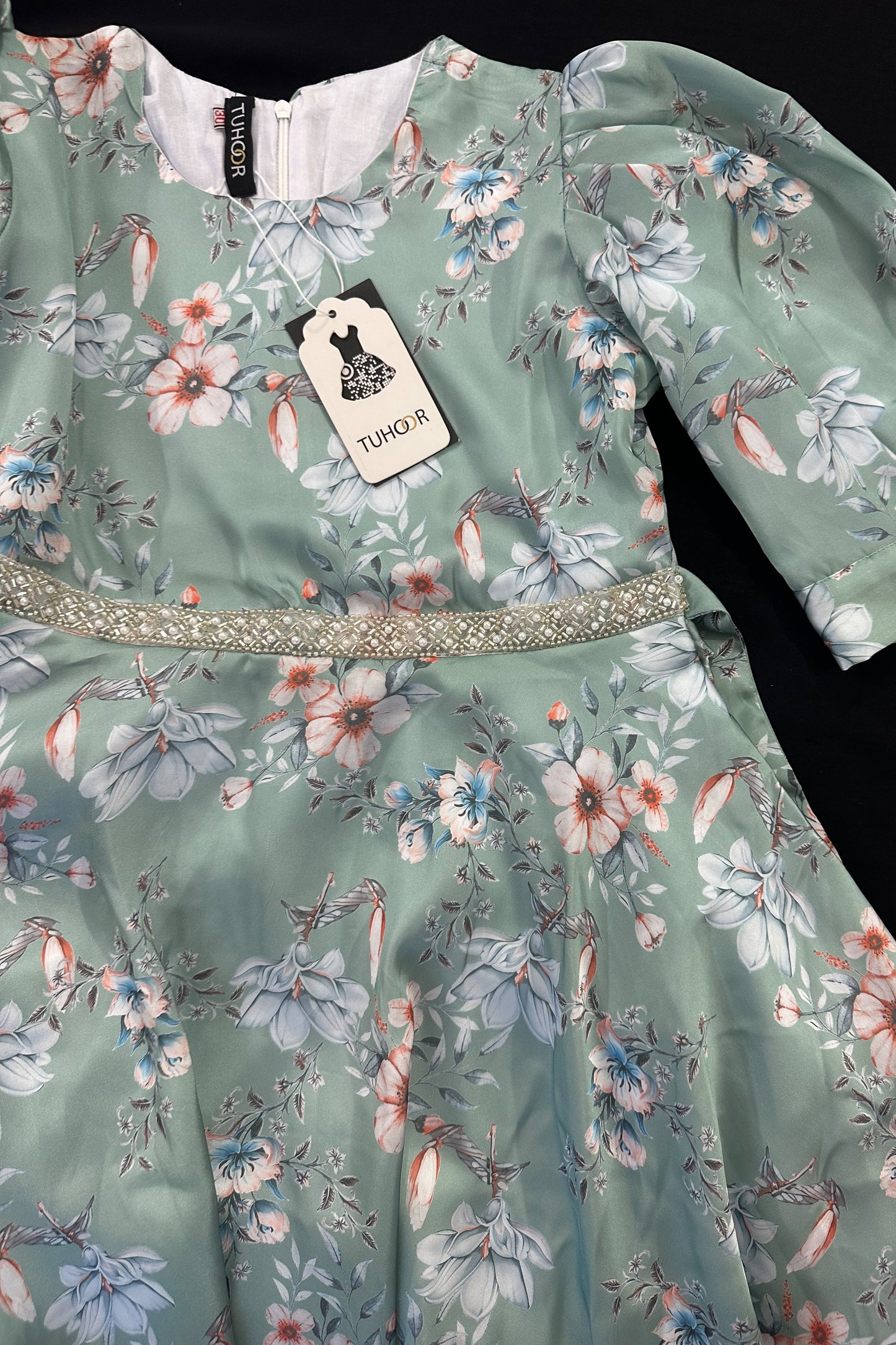 Silk sequins basic dress- Teal